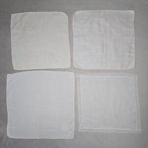 Vintage White Handkerchiefs Lot 4 Lace Embroidered Cotton Hankies